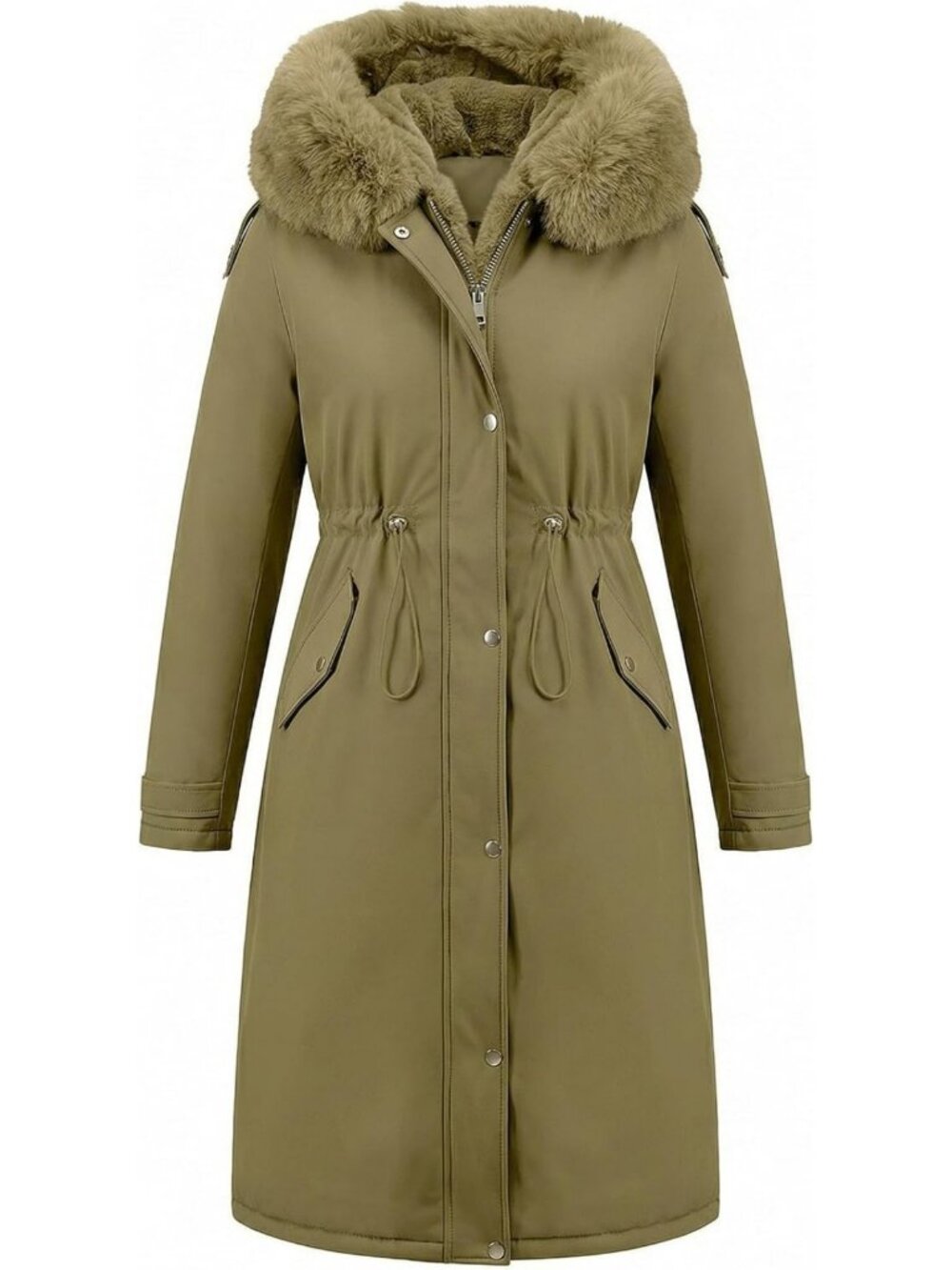 Cozy Winter Puffer Coat for Women, Long Parka with Fur Trim Hood, Warm Outerwear